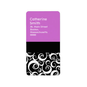 Adresetiketten van Paarse en zwarte Damask Swirls Etiket