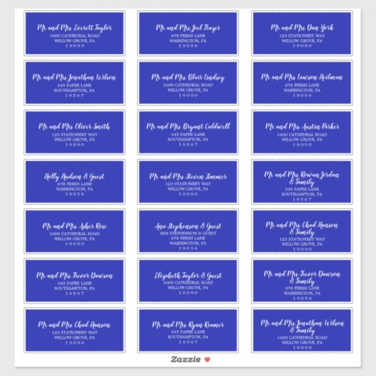 Adresetiketten van Royal Blue and White Wedding Gu Sticker (Vel)
