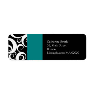Adresetiketten voor blauwgroen en zwarte Damask-zw Etiket