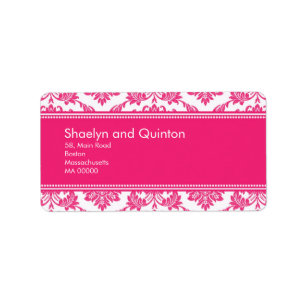 Adresetiketten voor hotroze Damask Wedding Etiket