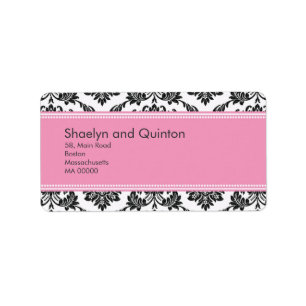 Adresetiketten voor roze Damask Wedding Etiket