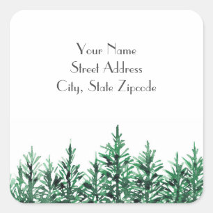 adresetiketten "Waterverf Pine Trees" Vierkante Sticker