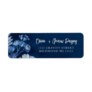 Adreslabel Indigo Botanical waterverf Script Etiket