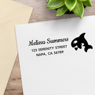 Adreslabel met Cute Little Orca Whale Rubberstempel
