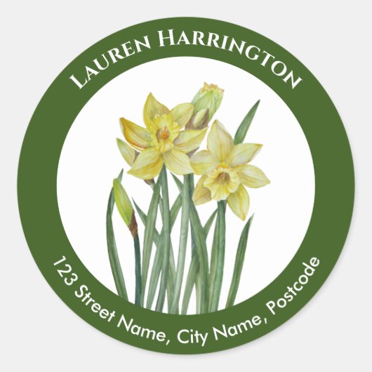 Adreslabel Waterverf geel donkergroene cirkel Ronde Sticker (Voorkant)