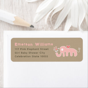 Adreslabels Baby Shower Roze Olifant Etiket