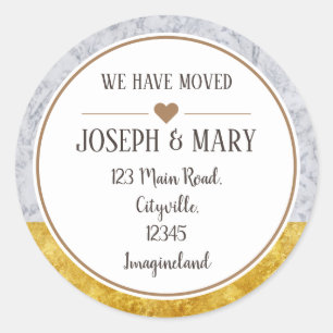 Adressatieverandering witte goudmarmer elegant mod ronde sticker