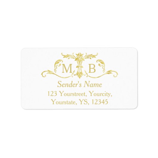 Adresse de retour du monogramme d'or étiquettes ét (Devant)