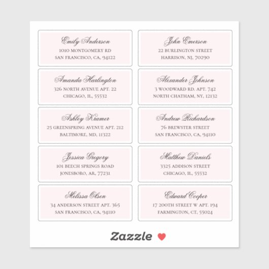 Adresse des invités roses. étiquettes mariages (Feuille)