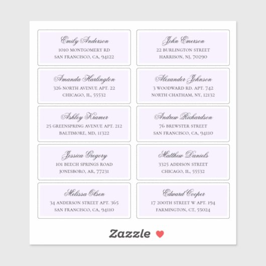 Adresse du nom des clients pourpres. étiquette d'e (Feuille)