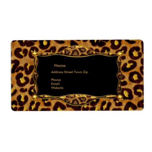 Adresse Étiquette Noir Or Label Leopard (Devant)
