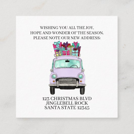 Adresse Faire-part Violet Voiture avec Gif de Noël (Dos)