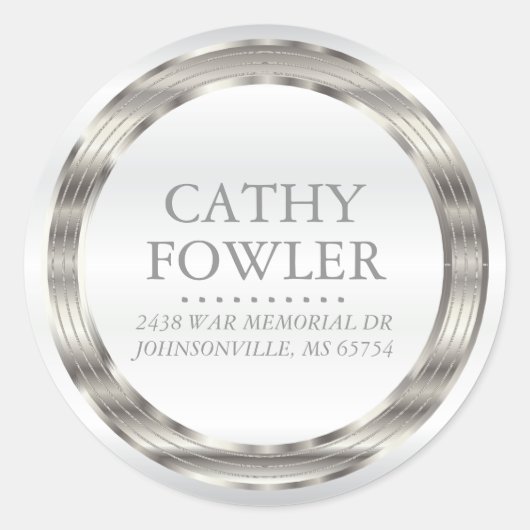 Adresse ronde Étiquettes blanc et argent (Devant)