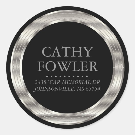 Adresse ronde Étiquettes noir et argent (Devant)