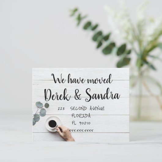 Adreswijziging briefkaart dat we koffie hebben ver (Staand voorkant)