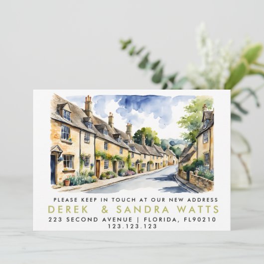 Adreswijziging, D Verplaatste aankondiging Cotswol (Staand voorkant)