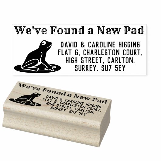 Adreswijziging. Frog heeft een nieuw Pad. Rubberstempel