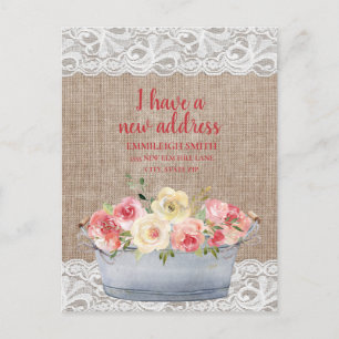 Adreswijziging Metaal Emmer Roze Crème Bloemen Briefkaart