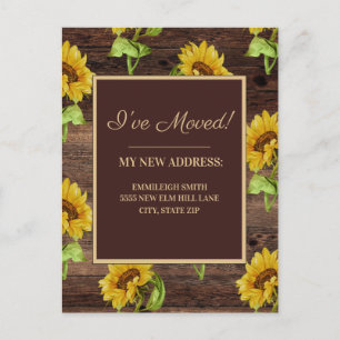 Adreswijziging Rustieke Houten Zonnebloemen Briefkaart