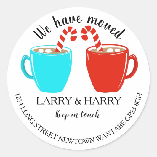 Adreswijziging sticker cacao warme chocolademelk (Voorkant)