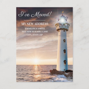 Adreswijziging Vuurtoren Kust Zonsondergang Briefkaart