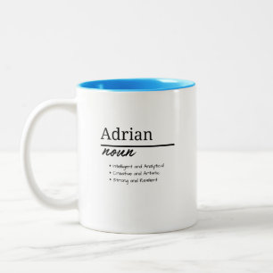 Adrian, jongen gepersonaliseerde naam definitie tweekleurige koffiemok