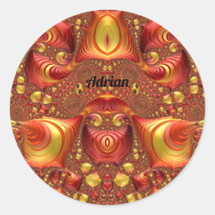 ADRIAN ~ Rood Bruin Geel Fractal Design ~ Ronde Sticker