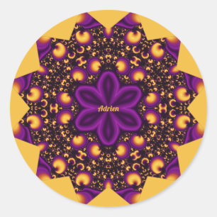 ADRIEN ~ EYE OPENER ~ Paars geel Oranje zwart ~ Ronde Sticker