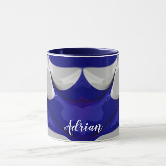 ADRIEN ~ GLOSSY 3D Bleu brillant Blanc ~ Mug (Centre)