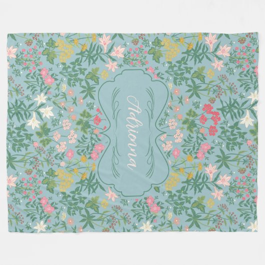 Adrienna Blue Art Nouveau Bloemenveld Fleece Deken (Voorkant (Horizontaal))