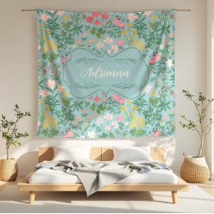 Adrienna Blue Art Nouveau Bloemenveld Fleece Deken