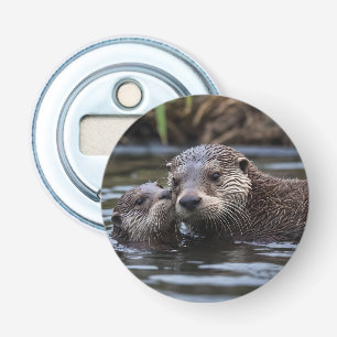 **"Adrift in Love: Mummy en Baby Otter"** Button Flesopener