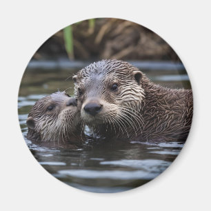 **"Adrift in Love: Mummy en Baby Otter"** Magneet