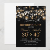 Adult Joint Birthday Party Invitation Gold Glitter (Devant / Derrière)