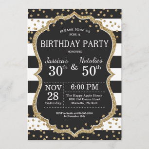 Adult Joint Birthday Party Invitation Gold Glitter Kaart