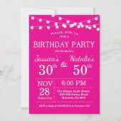Adult Joint Birthday Party Invitation Hot Pink Kaart (Voorkant)