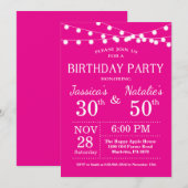 Adult Joint Birthday Party Invitation Hot Pink Kaart (Voorkant / Achterkant)