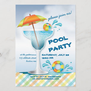 Adult Pool Party Summer Cocktail Invitation Kaart