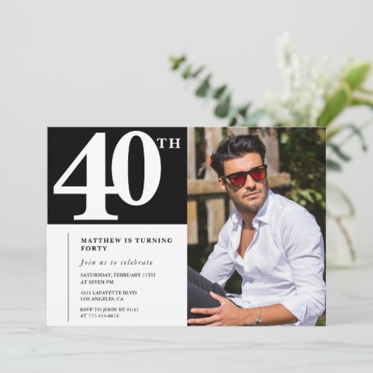 Adulte anniversaire 40e invitation Chic Photo (Debout devant)
