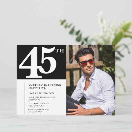 Adulte anniversaire 45e invitation Chic Photo (Debout devant)