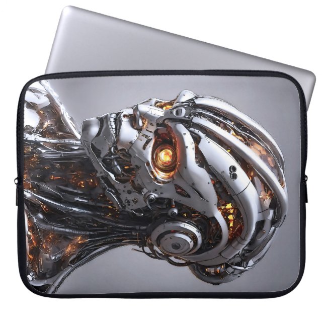 Advanced AI Chrome Android Cyborg Futuristic Laptop Sleeve (Voorkant)