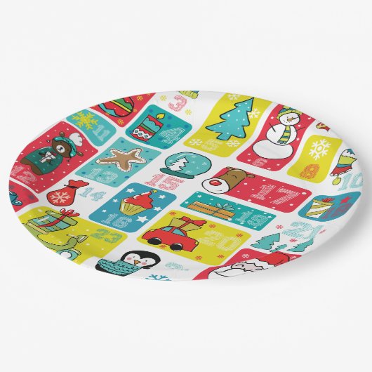 Advent Calendar Cartoon stijl Papieren Bordje (Gekanteld)