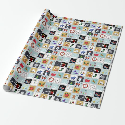 Advent Calendar Kerstmis Cadeaupapier (Uitgerold)
