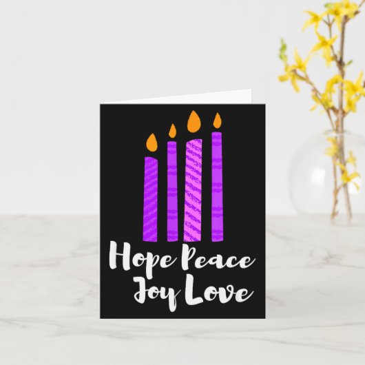 Advent Evergreen Wreath Candles Hope Peace Joy Lov Kaart (Gele Bloem)