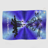 Advent, kerstartik op blauwe groene regenboog golfhanddoek (Horizontaal)