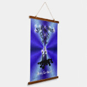 Advent, kerstartik op blauwe groene regenboog hangend wandkleed (Gebogen)