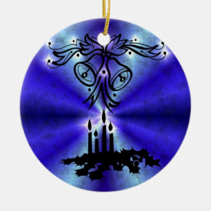 Advent, kerstartik op blauwe groene regenboog keramisch ornament