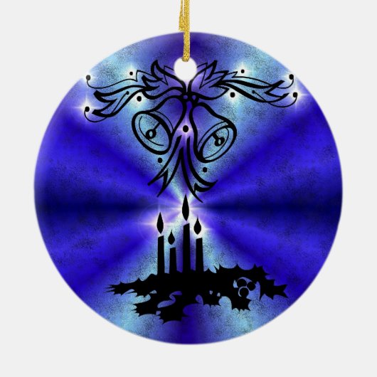 Advent, kerstartik op blauwe groene regenboog keramisch ornament (Achterkant)