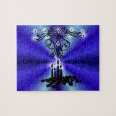 Advent, kerstartik op blauwe groene regenboog legpuzzel (Horizontaal)