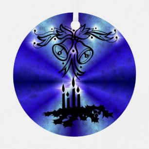 Advent, kerstartik op blauwe groene regenboog metalen ornament